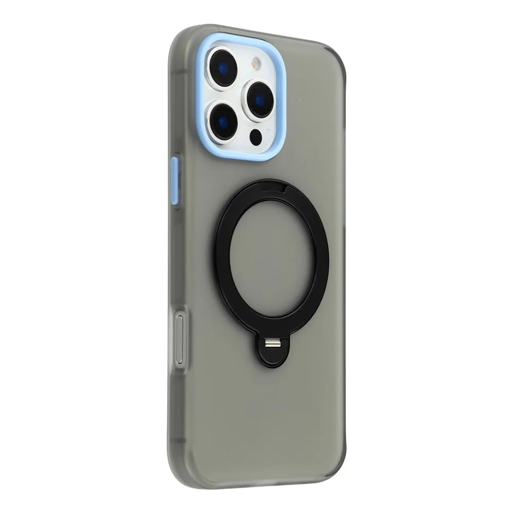 KIGC For iPhone 16 Pro Case Rotating Kickstand PC + TPU Anti Drop Phone Back Cover - Black - 1