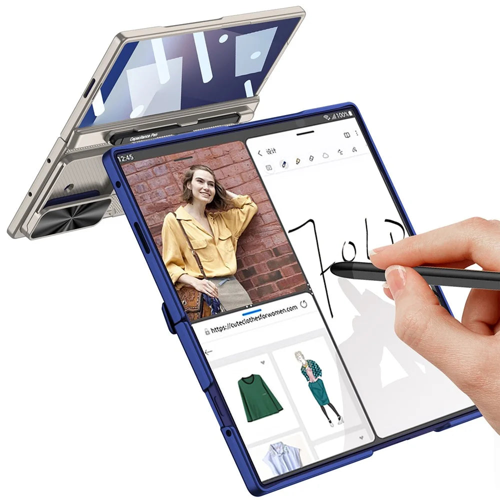 GKK For Samsung Galaxy Z Fold7 5G Case Magnetic Hinge Armor PC Phone Cover with Tempered Glass Screen Film / Stylus - Dark Blue - 2
