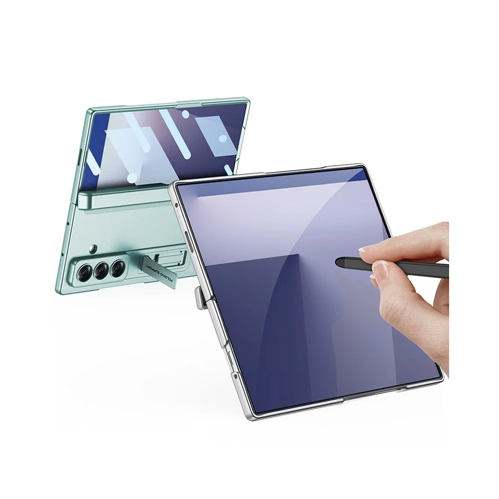 GKK For Samsung Galaxy Z Fold7 5G Case Magnetic Hinge Kickstand PC Phone Cover with Tempered Glass Film (without Stylus) - Midnight Green - 2
