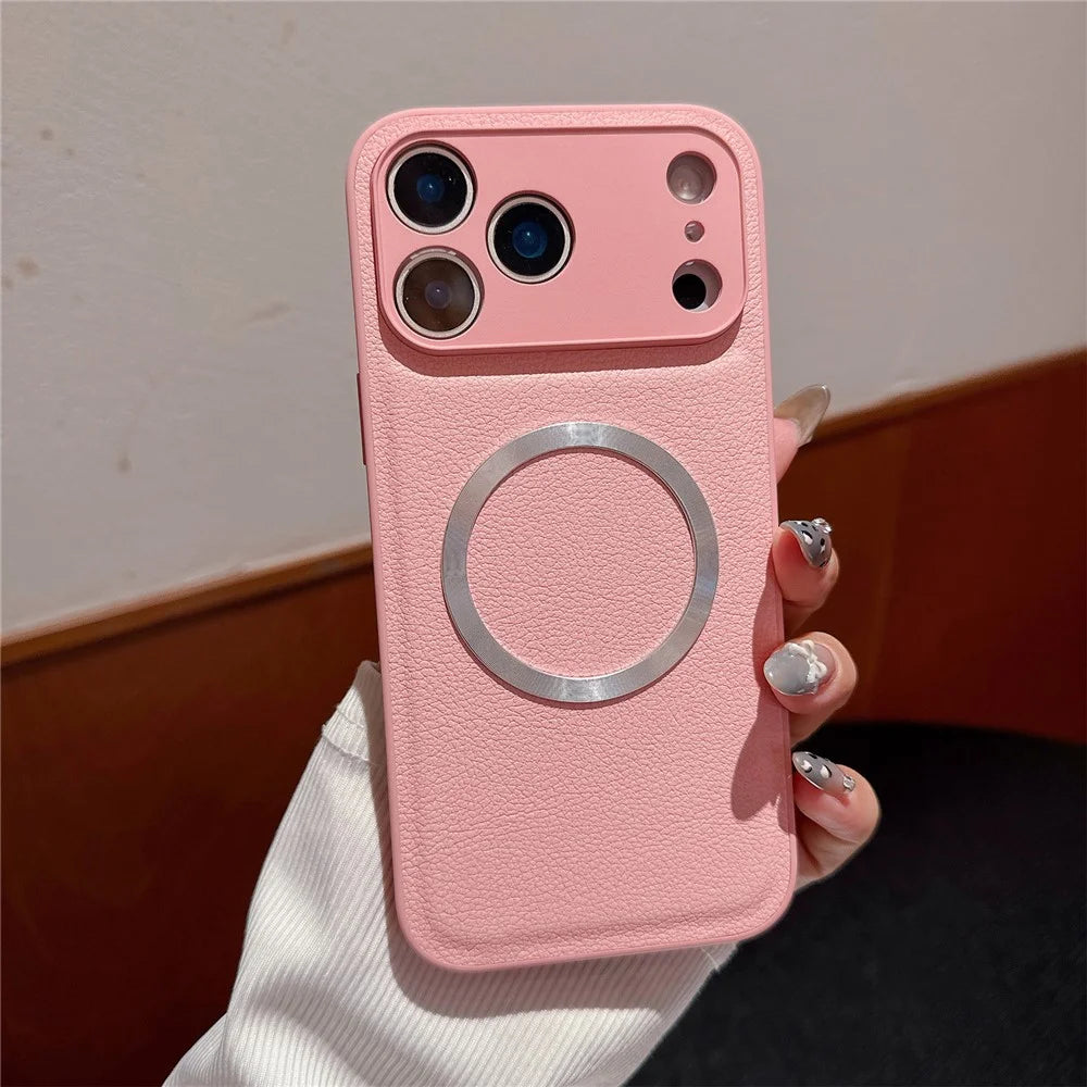For iPhone 17 Pro Case PU Leather + PC + TPU Precise Cutout Phone Cover Compatible with MagSafe - Pink - 2