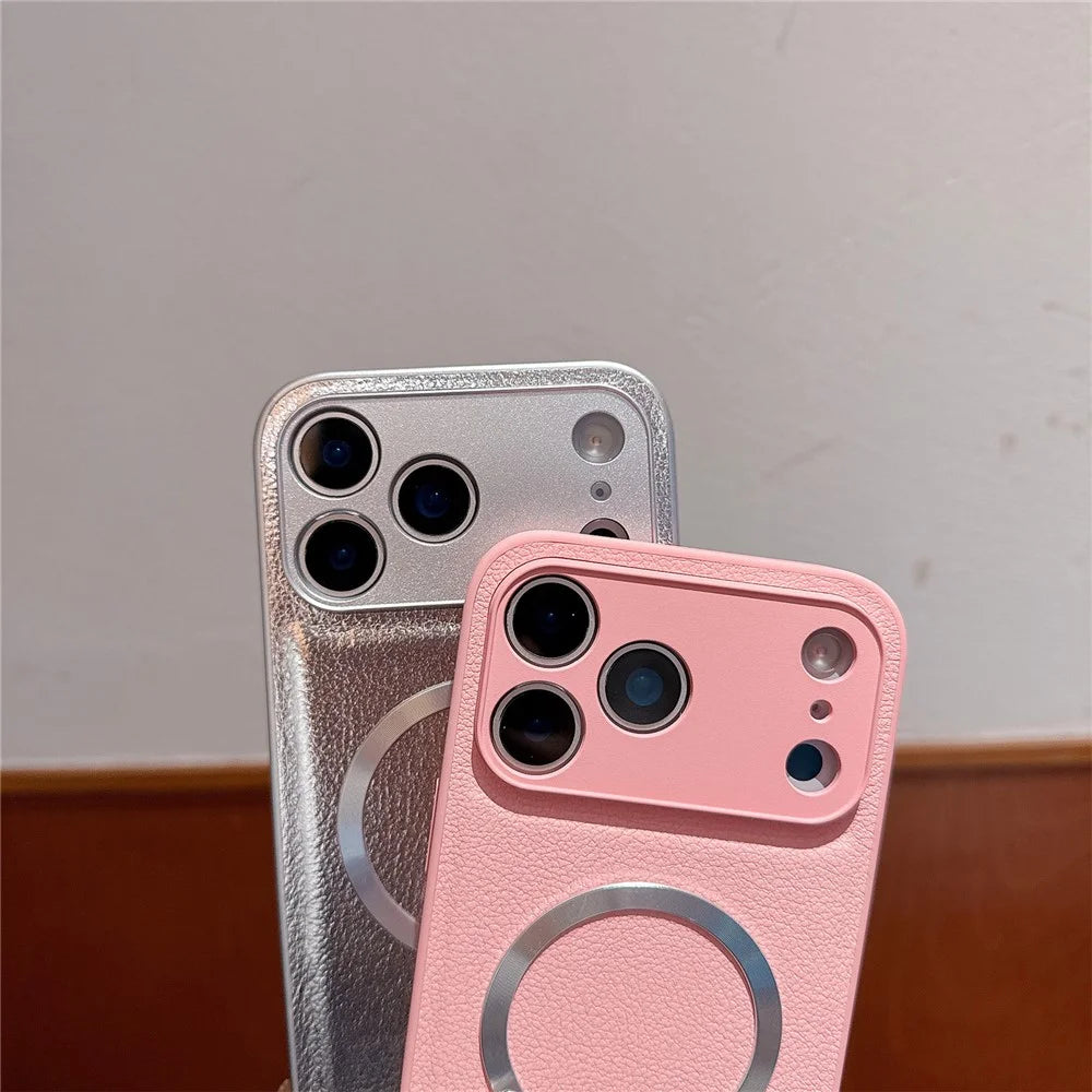 For iPhone 17 Pro Case PU Leather + PC + TPU Precise Cutout Phone Cover Compatible with MagSafe - Pink - 3