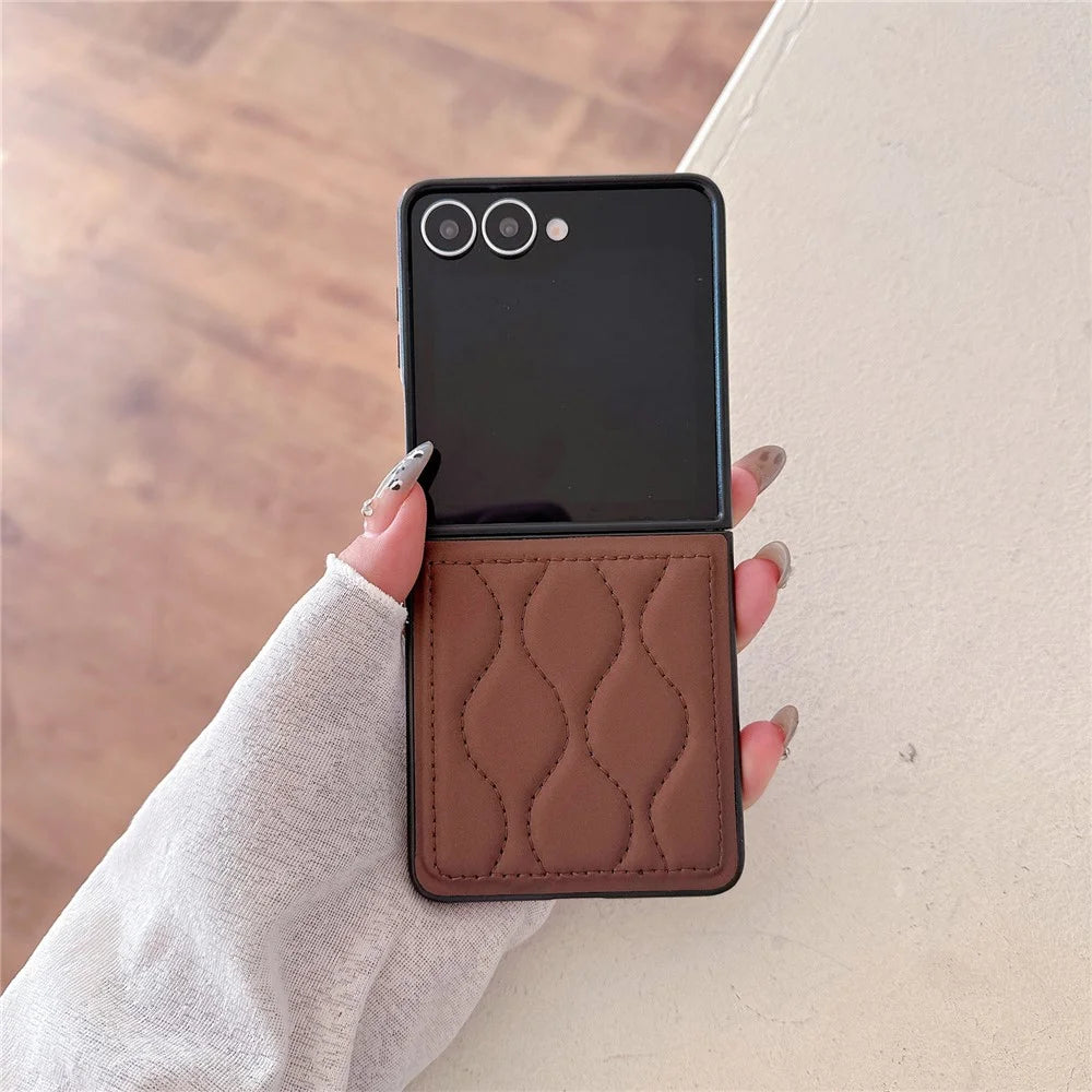 For Samsung Galaxy Z Flip7 5G Folding Phone Case Ripple Pattern Leather Coated PC Cover - Dark Brown - 2