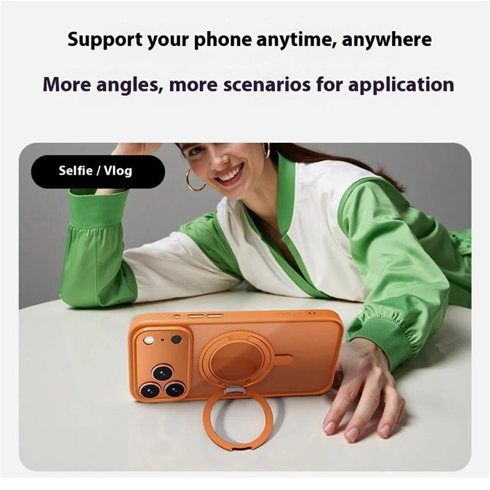 MOMAX MRAP25 For iPhone 17 Pro Max Magnetic Case Matte TPU + PC Kickstand Phone Cover - Orange - 4