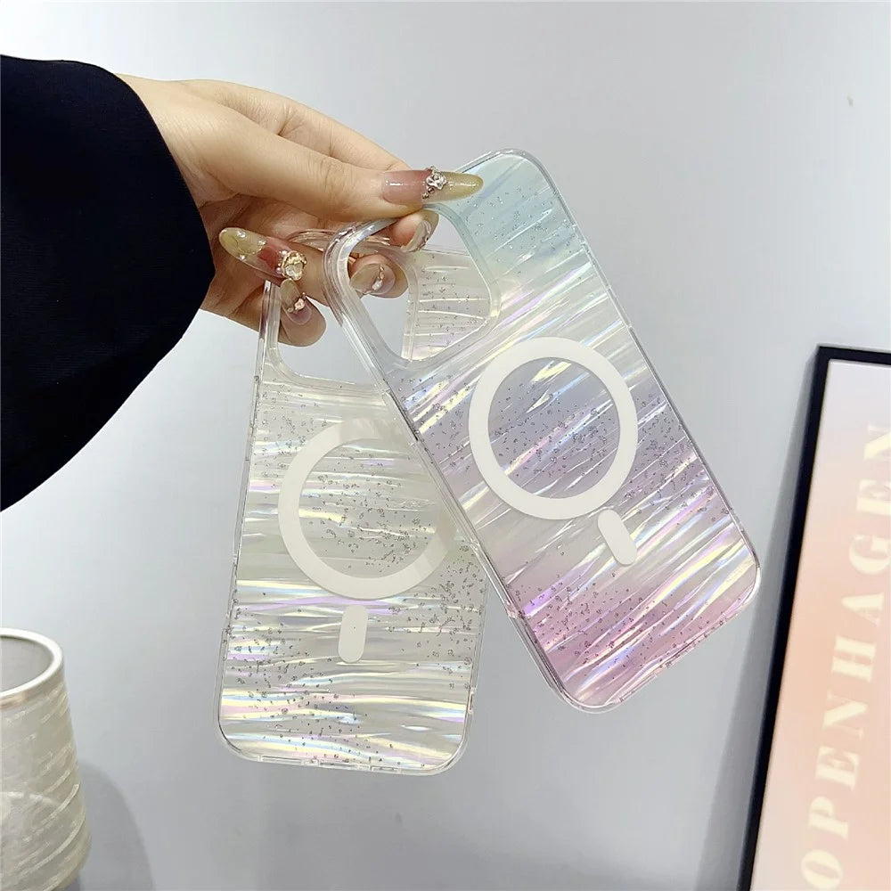 For iPhone 16 Pro Case Shimmering Starry Stripe Pattern TPU + PC Phone Cover Compatible with MagSafe - Multi-color - 2