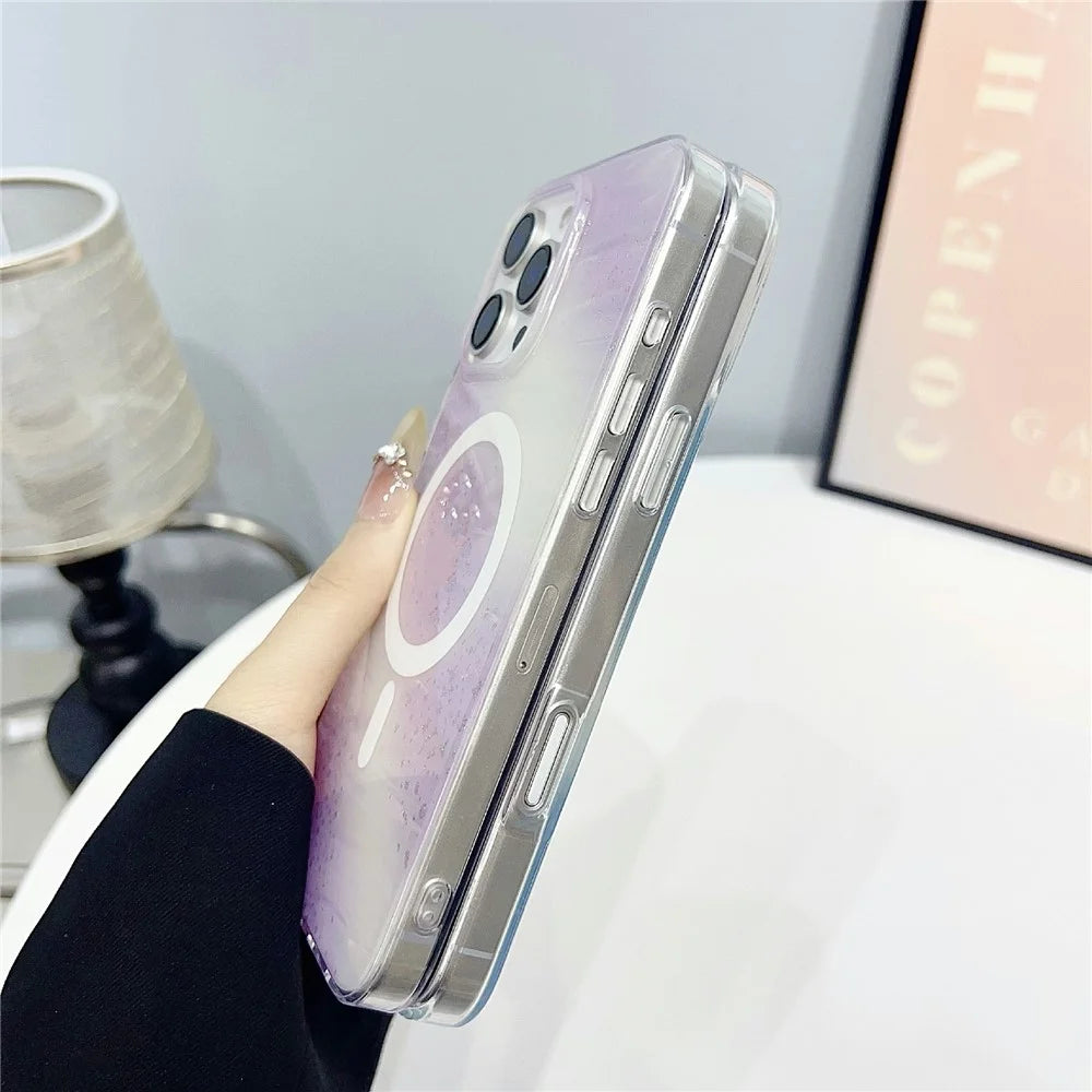 For iPhone 16 Pro Case Shimmering Starry Stripe Pattern TPU + PC Phone Cover Compatible with MagSafe - Multi-color - 6