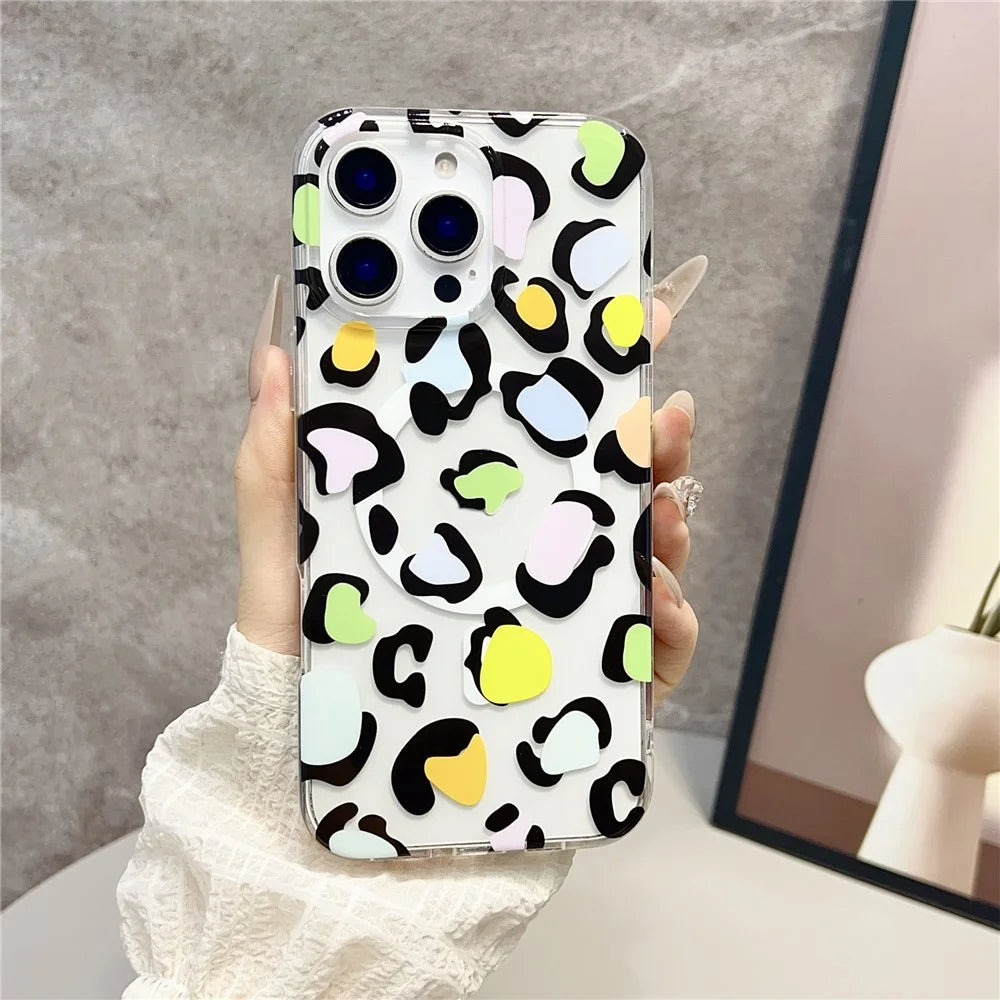 For iPhone 16 Pro Max Magnetic Case Hollow Leopard Print Design TPU PC Phone Back Cover - Style 1 - 2