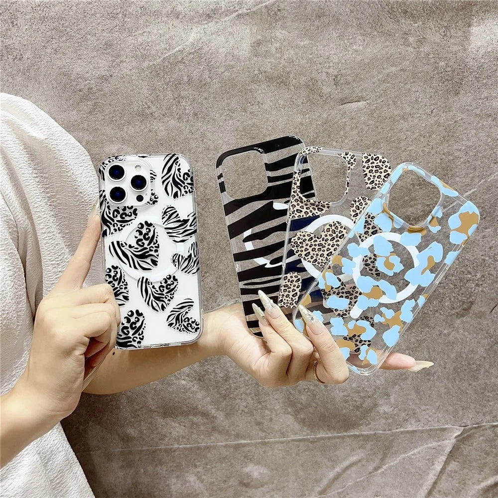 For iPhone 16 Pro Max Magnetic Case Hollow Leopard Print Design TPU PC Phone Back Cover - Style 1 - 4