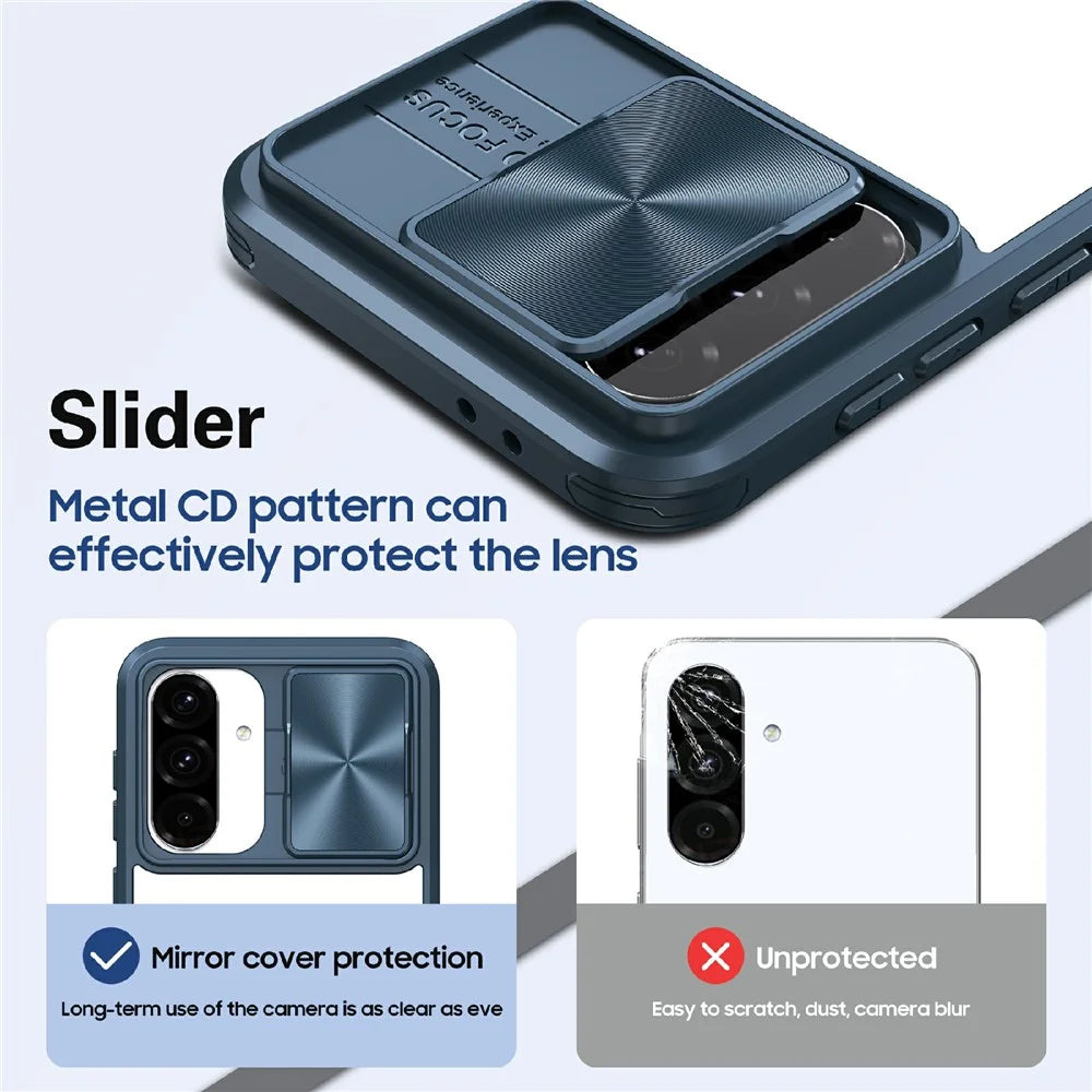 For Samsung Galaxy A26 5G Case TPU + PC Clear Phone Cover with CD-Veins Camera Lens Sliding Lid - Navy Blue - 4