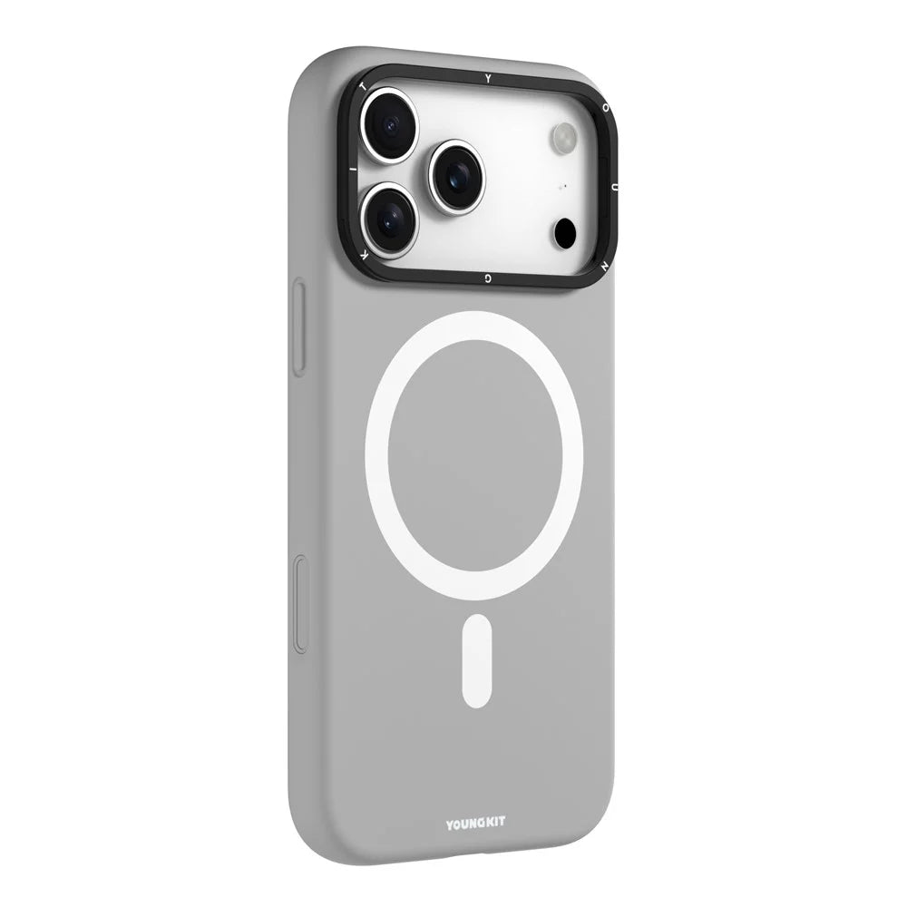 YOUNGKIT For iPhone 17 Pro Case Compatible with MagSafe Lens Kickstand Silicone Phone Cover - Grey - 1