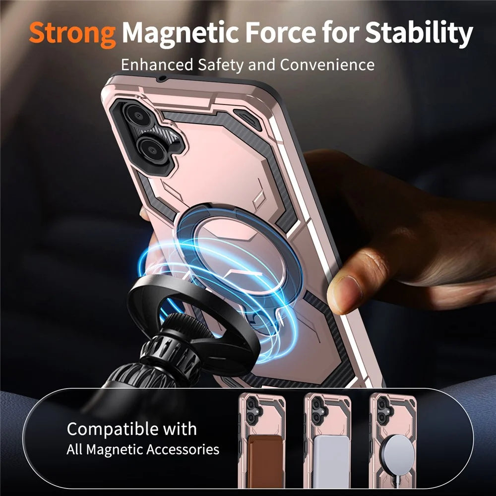 For Samsung Galaxy A06 4G Magnetic Case Ring Kickstand PC + TPU Hybrid Phone Cover - Rose Gold - 3