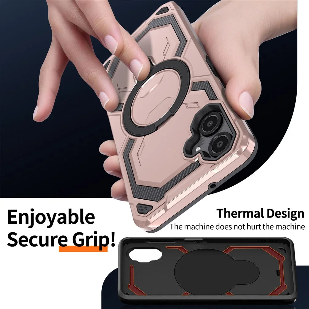 For Samsung Galaxy A06 4G Magnetic Case Ring Kickstand PC + TPU Hybrid Phone Cover - Rose Gold - 5