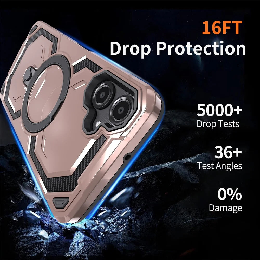 For Samsung Galaxy A06 4G Magnetic Case Ring Kickstand PC + TPU Hybrid Phone Cover - Rose Gold - 6