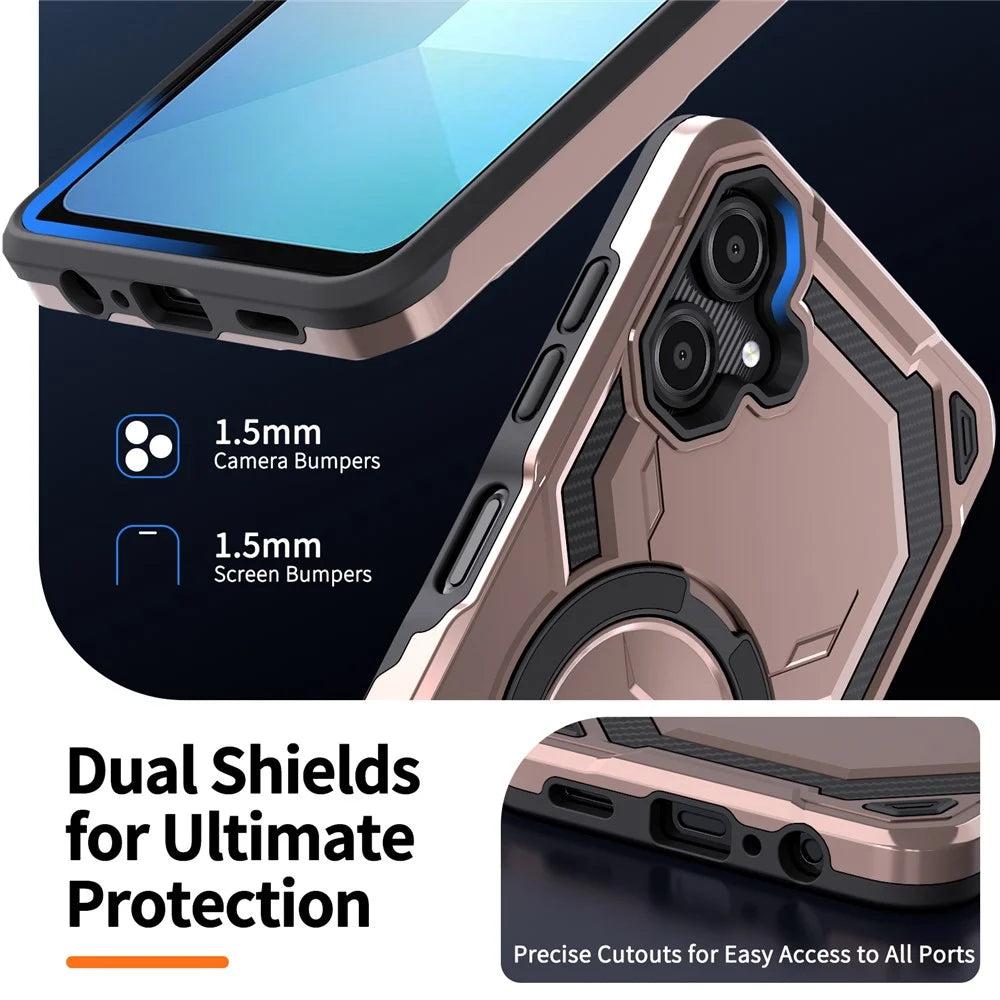 For Samsung Galaxy A06 4G Magnetic Case Ring Kickstand PC + TPU Hybrid Phone Cover - Rose Gold - 7