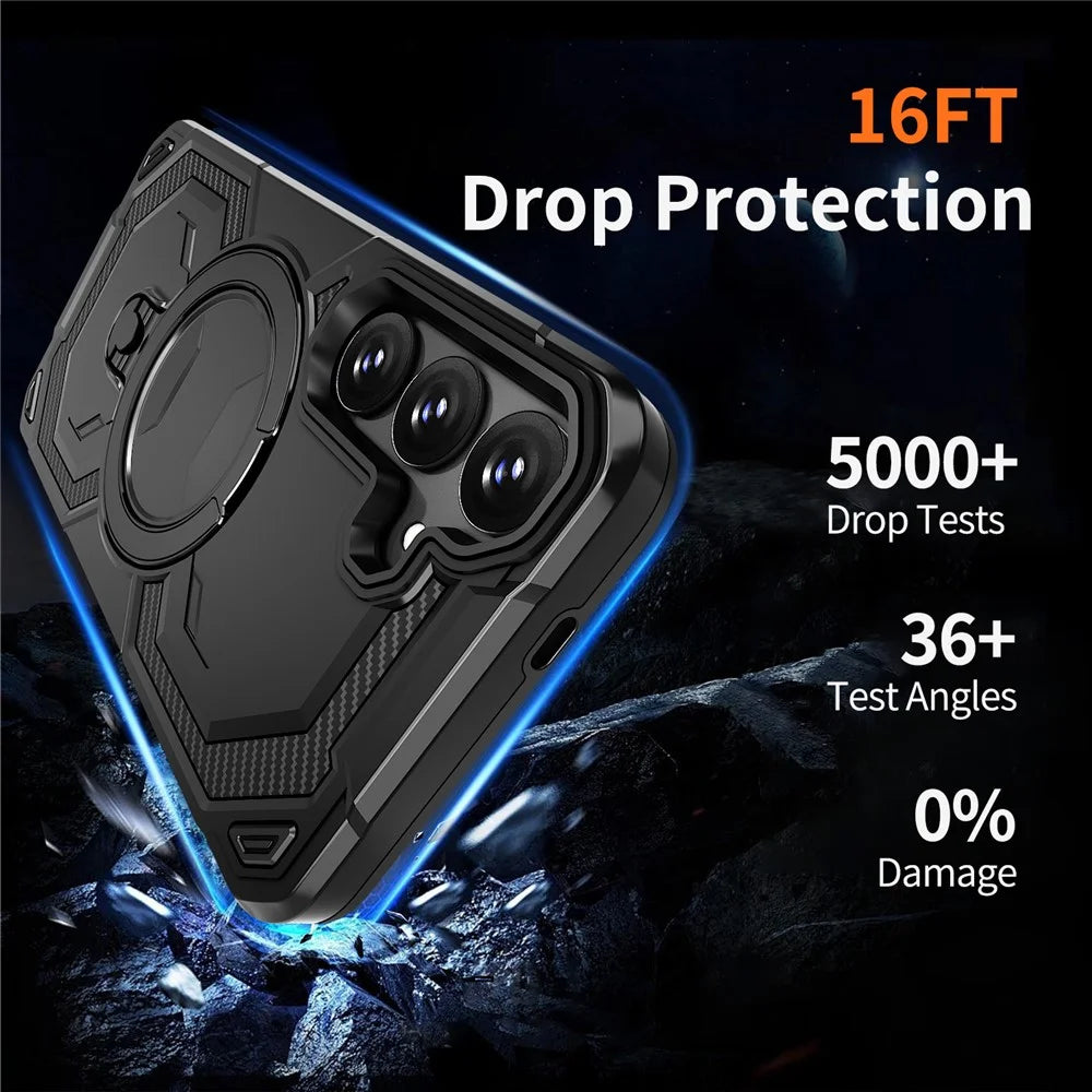For Samsung Galaxy S24 FE Magnetic Case Ring Kickstand PC + TPU Hybrid Phone Cover - Black - 6