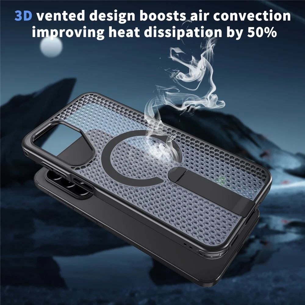 For Samsung Galaxy A16 5G  /  4G Magnetic Case Kickstand Grid Texture TPU PC Phone Back Cover - Black - 7