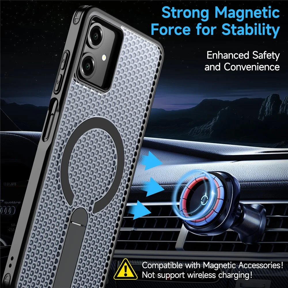 For Samsung Galaxy A06 4G Magnetic Case Kickstand Grid Texture TPU PC Phone Back Cover - Black - 2