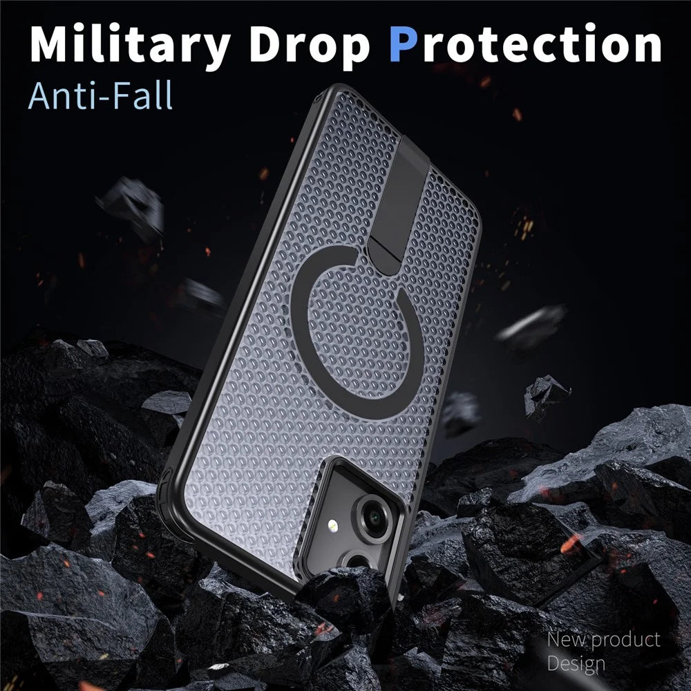 For Samsung Galaxy A06 4G Magnetic Case Kickstand Grid Texture TPU PC Phone Back Cover - Black - 3