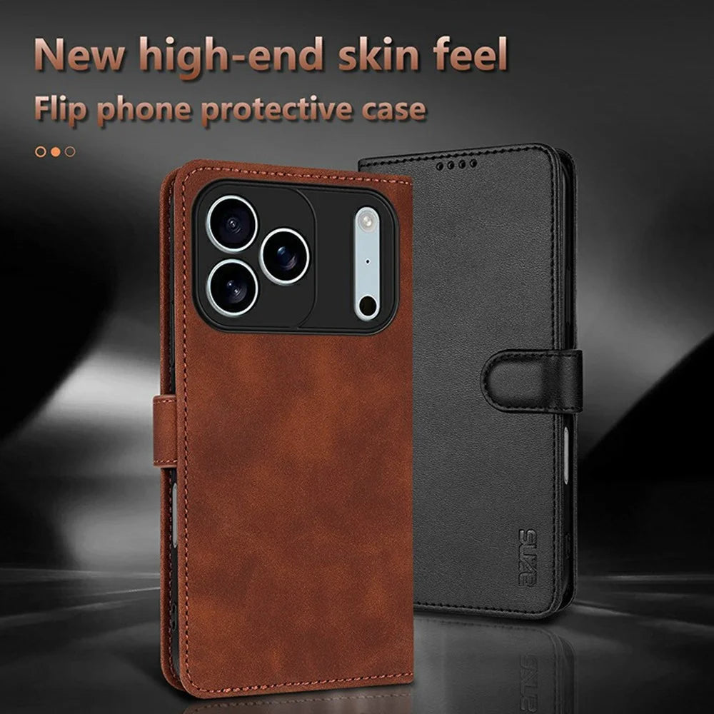 AZNS For iPhone 18 Pro Max / 17 Pro Max Case PU Leather Wallet Phone Cover - Brown - 3
