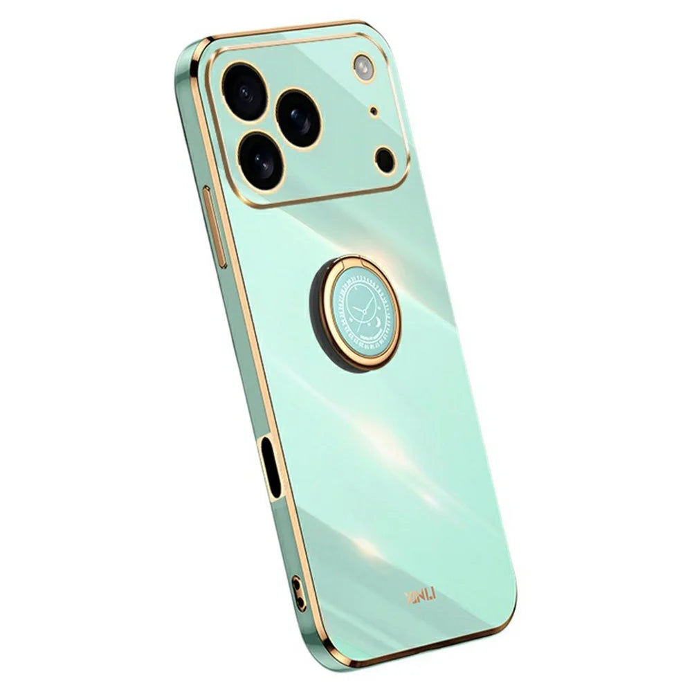 XINLI For iPhone 17 Pro Case Ring Kickstand Electroplating TPU Phone Cover - Cyan - 1