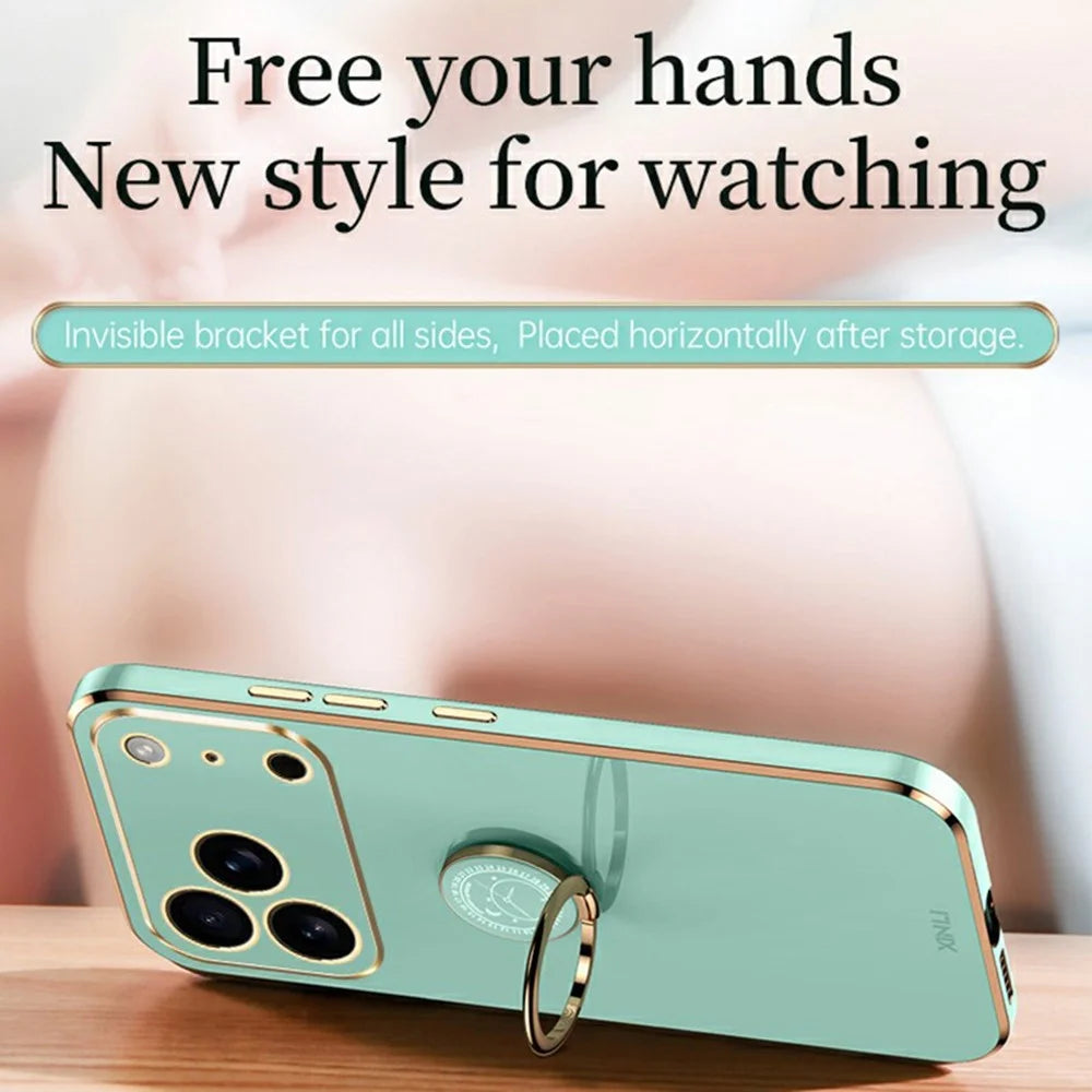 XINLI For iPhone 17 Pro Max Case Ring Kickstand Electroplating TPU Phone Cover - Cyan - 2