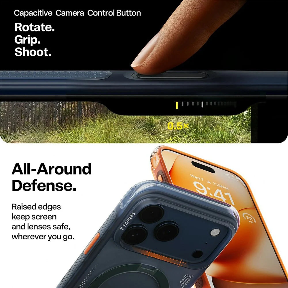 TORRAS Ostand Q3 Air Series For iPhone 17 Pro Case Compatible with MagSafe Shockproof PC + TPU Phone Cover with Kickstand - Orange - 6