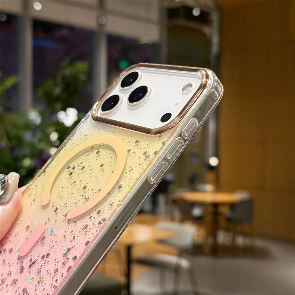 For iPhone 17 Pro Case Compatible with MagSafe IMD Bling Glitter PC + TPU Back Cover - Pink - 5