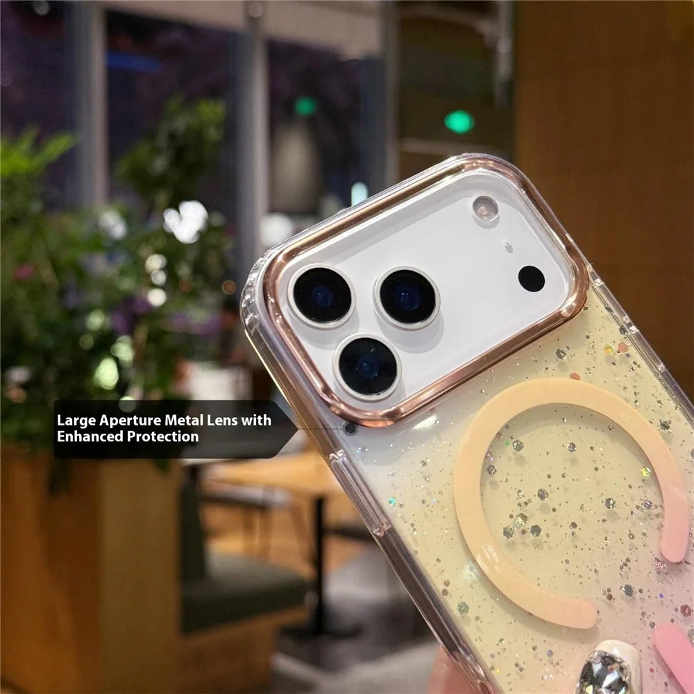 For iPhone 17 Pro Case Compatible with MagSafe IMD Bling Glitter PC + TPU Back Cover - Pink - 6