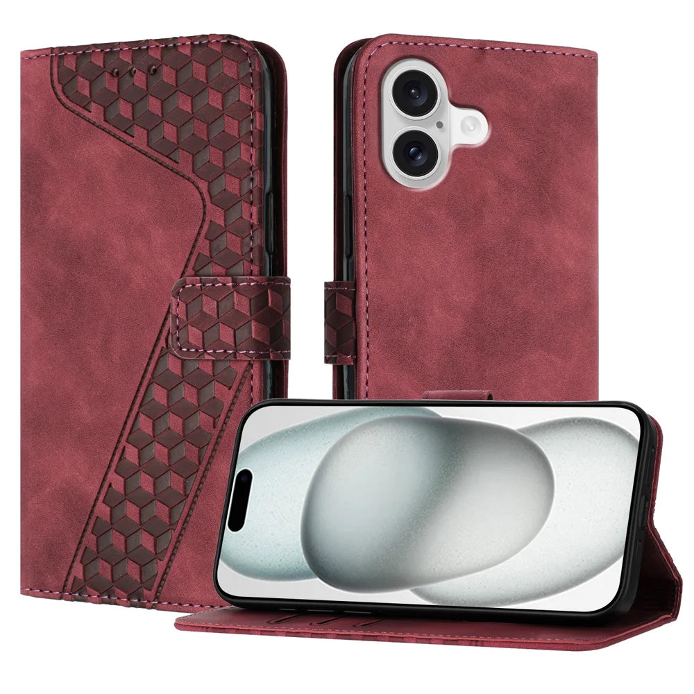 For iPhone 17 Leather Case 7-Shaped Pattern Wallet Stand Shockproof Phone Cover - Brown - 1