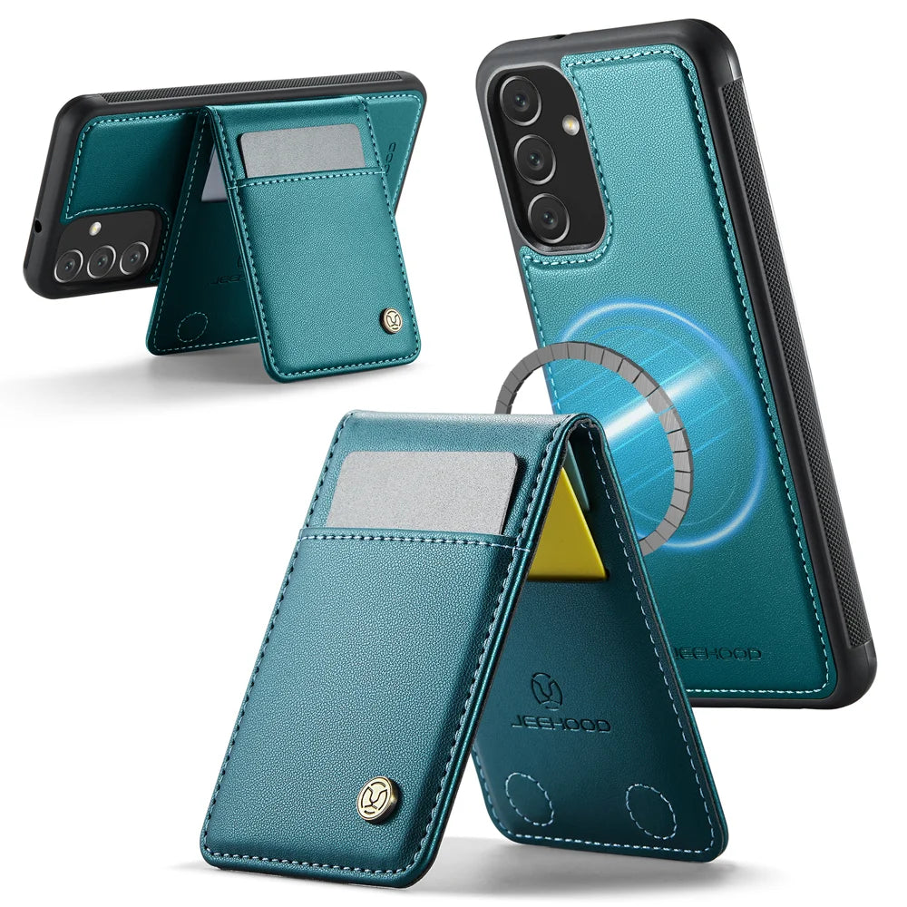 JEEHOOD For Samsung Galaxy A13 5G / Galaxy A13 4G Leather Back Cover Magnetic Case  J06 Phone Case with Card Bag RFID Blocking - Blue - 2