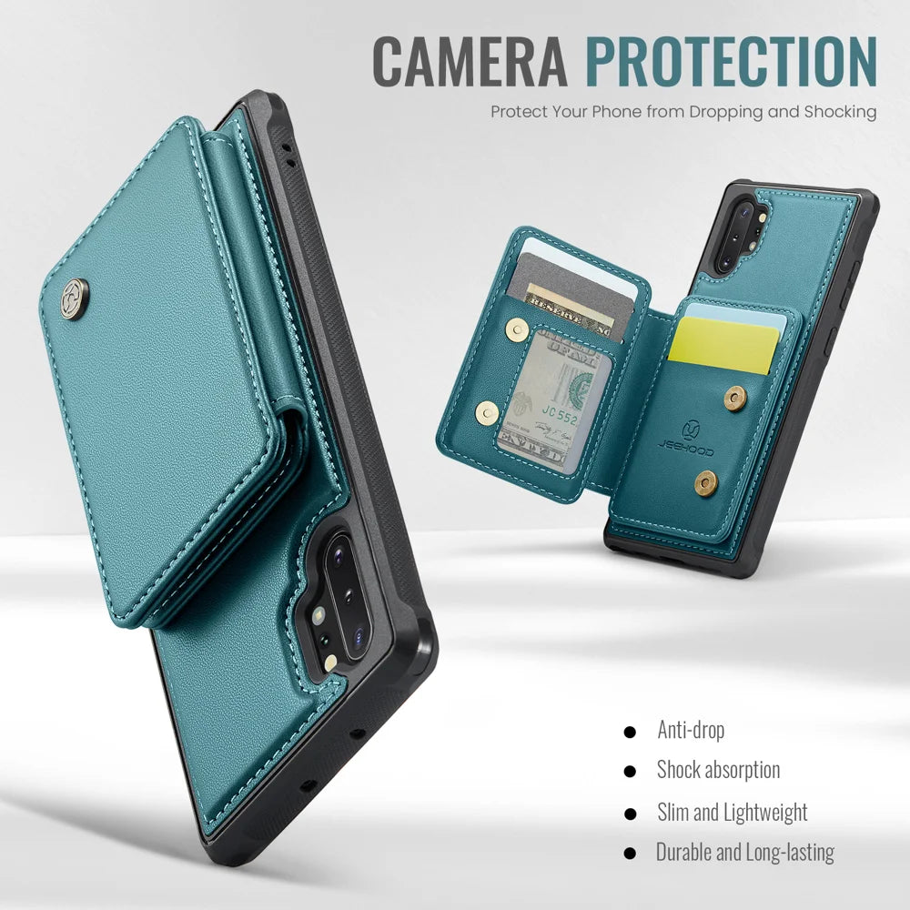 JEEHOOD For Samsung Galaxy Note 10 Plus 4G Case  J05 Leather Mobile Cover with Detachable Magnetic Card Bag - Blue - 5