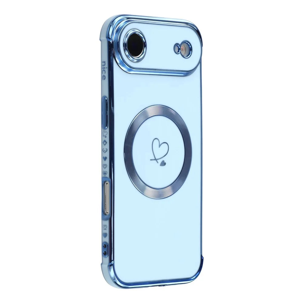 For iPhone Air Case Compatible with MagSafe Electroplated TPU Phone Cover Hollow Love Hearts - Blue - 1