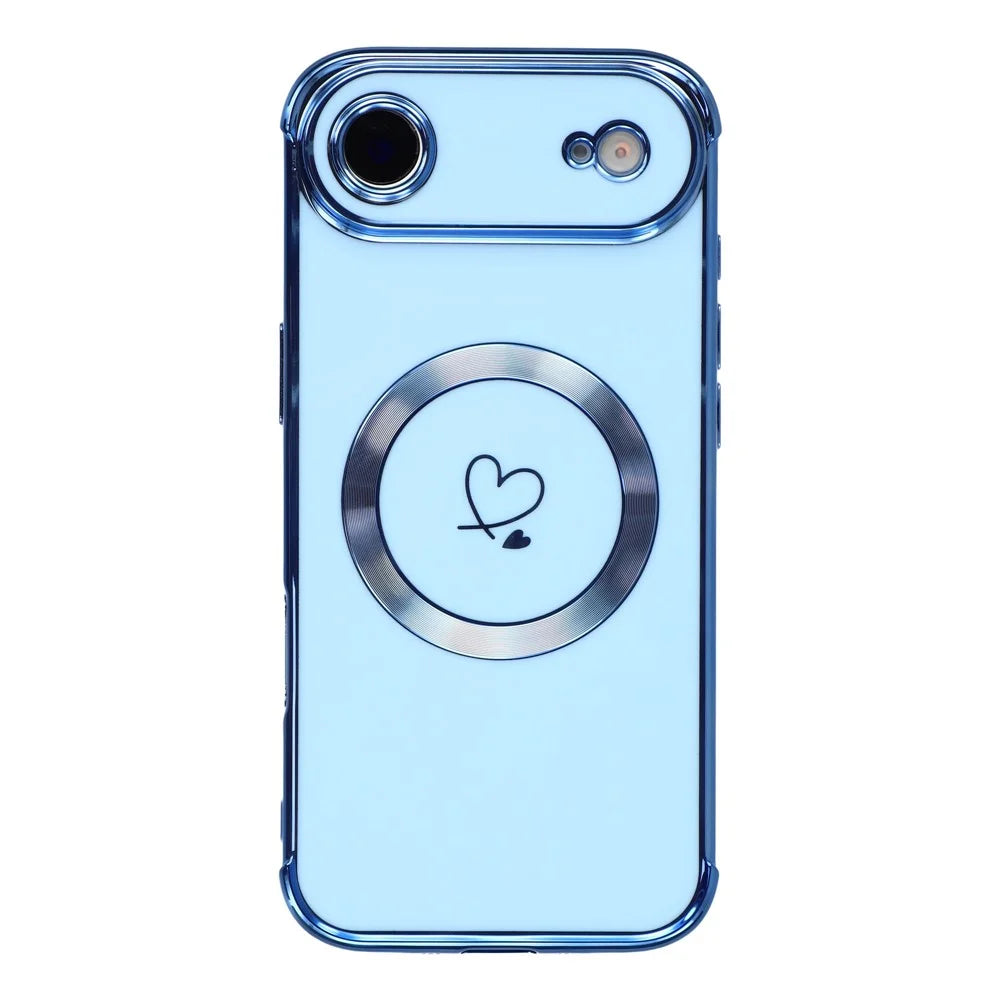 For iPhone Air Case Compatible with MagSafe Electroplated TPU Phone Cover Hollow Love Hearts - Blue - 3