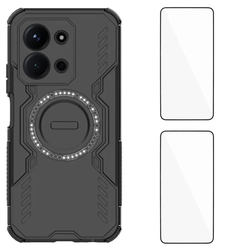 WANLONFENG For Xiaomi Redmi 15C 4G (EU) (173mm) / Xiaomi Redmi 15C 5G (EU) (173mm) Magnetic Case  DJ Series PC TPU Phone Cover with 2Pcs Tempered Glass Film - Black - 1