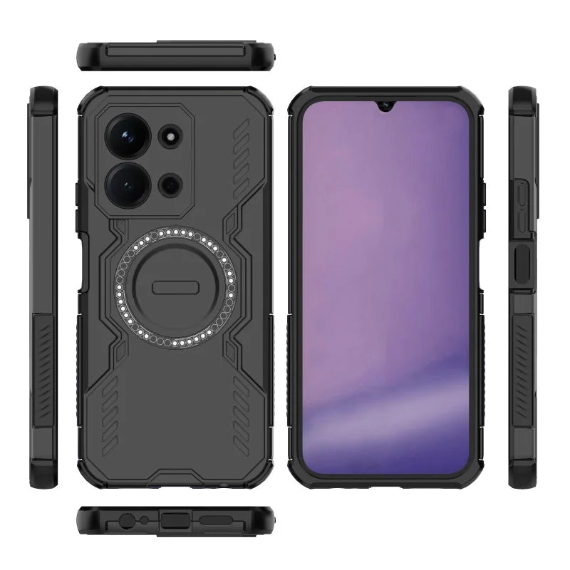 WANLONFENG For Xiaomi Redmi 15C 4G (EU) (173mm) / Xiaomi Redmi 15C 5G (EU) (173mm) Magnetic Case  DJ Series PC TPU Phone Cover with 2Pcs Tempered Glass Film - Black - 2