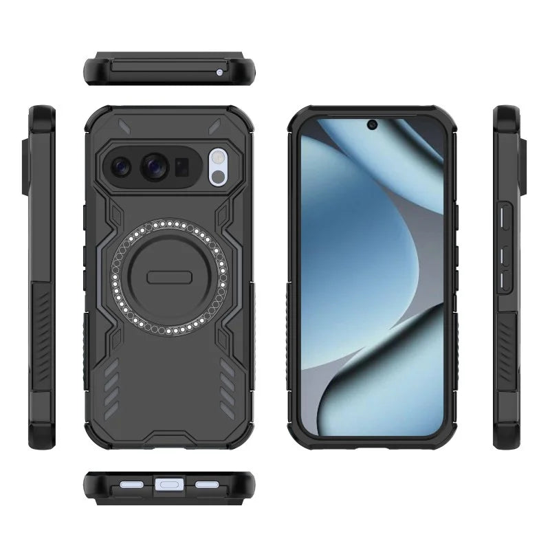 WANLONFENG For Google Pixel 10 Magnetic Case  DJ Series PC TPU Phone Cover with 2Pcs Tempered Glass Film - Black - 2