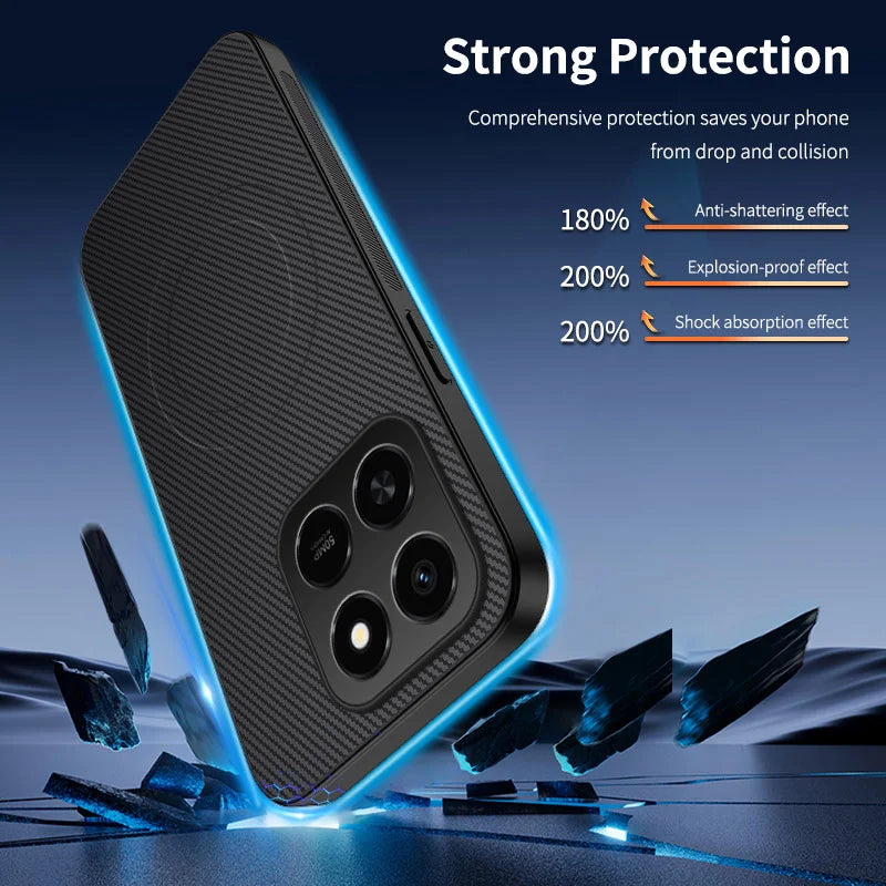 WANLONFENG For Honor 400 Smart 5G / 4G / X7d 4G Magnetic Case  TQ1 Series Carbon Fiber Texture PC TPU Phone Cover with 2Pcs Screen Films - Black - 2