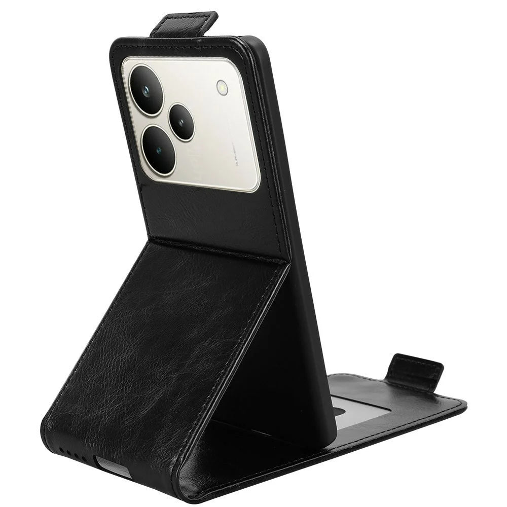 For Realme P4 5G Stand Case Magnetic Clasp Vertical Flip Leather Phone Cover with Card Holder - Black - 2