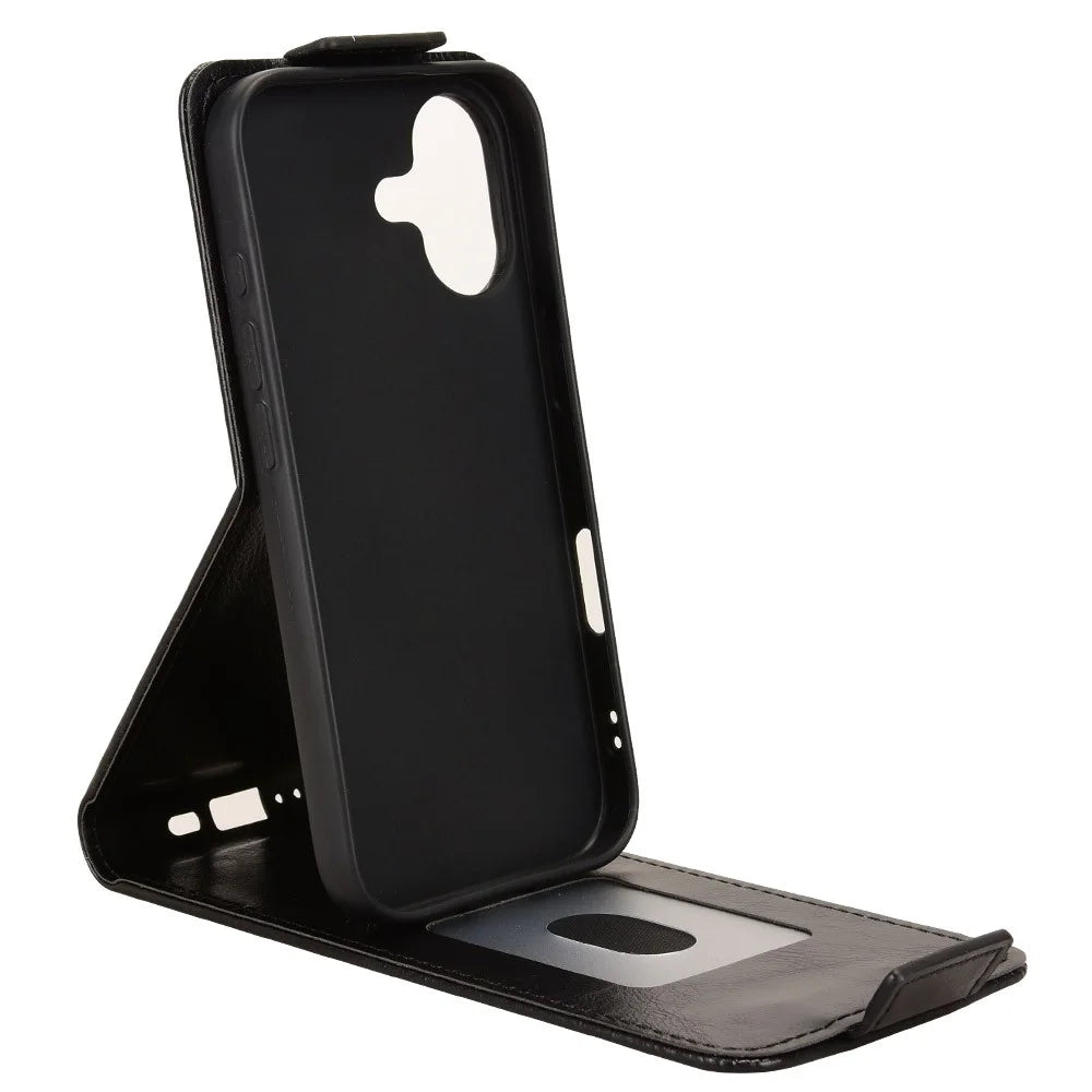 For iPhone 17 Stand Case Magnetic Clasp Vertical Flip Leather Phone Cover with Card Holder - Black - 2