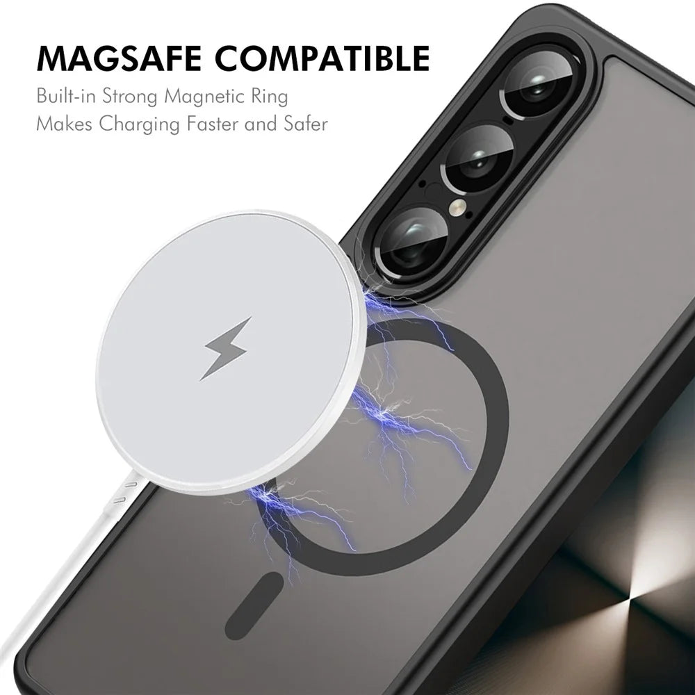 ENKAY HAT PRINCE For Sony Xperia 1 VII Magnetic Case with 9H Tempered Glass PC TPU Matte Phone Cover - Black - 2