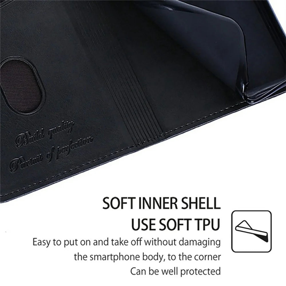 For iPhone 17 Pro Case Card Slots Cowhide Texture Phone Leather Cover - Black - 5