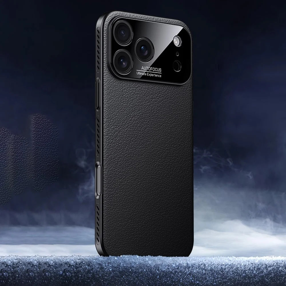 For iPhone 17 Pro Max Case Ultra Thin Heat Dissipation PU Leather Coated PC Phone Cover - Black - 2
