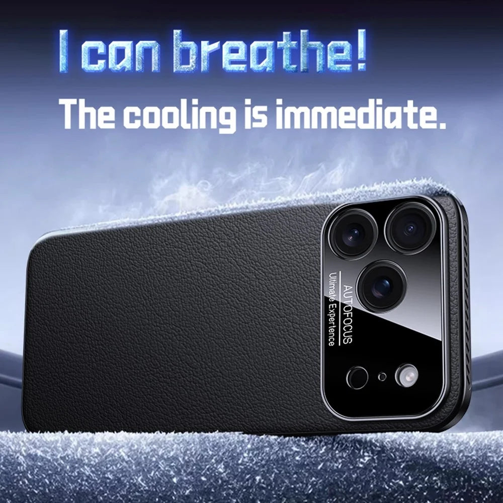 For iPhone 17 Pro Max Case Ultra Thin Heat Dissipation PU Leather Coated PC Phone Cover - Black - 4