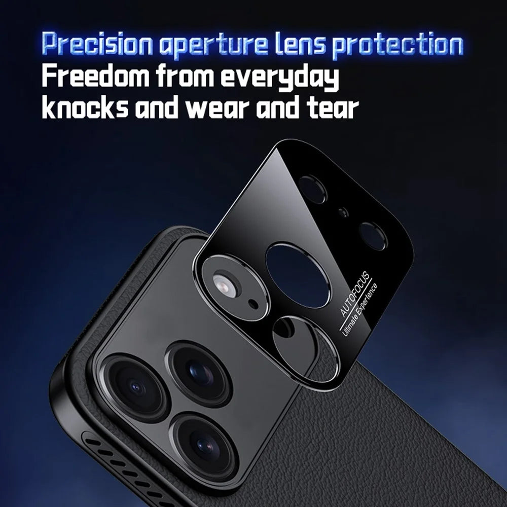 For iPhone 17 Pro Max Case Ultra Thin Heat Dissipation PU Leather Coated PC Phone Cover - Black - 6