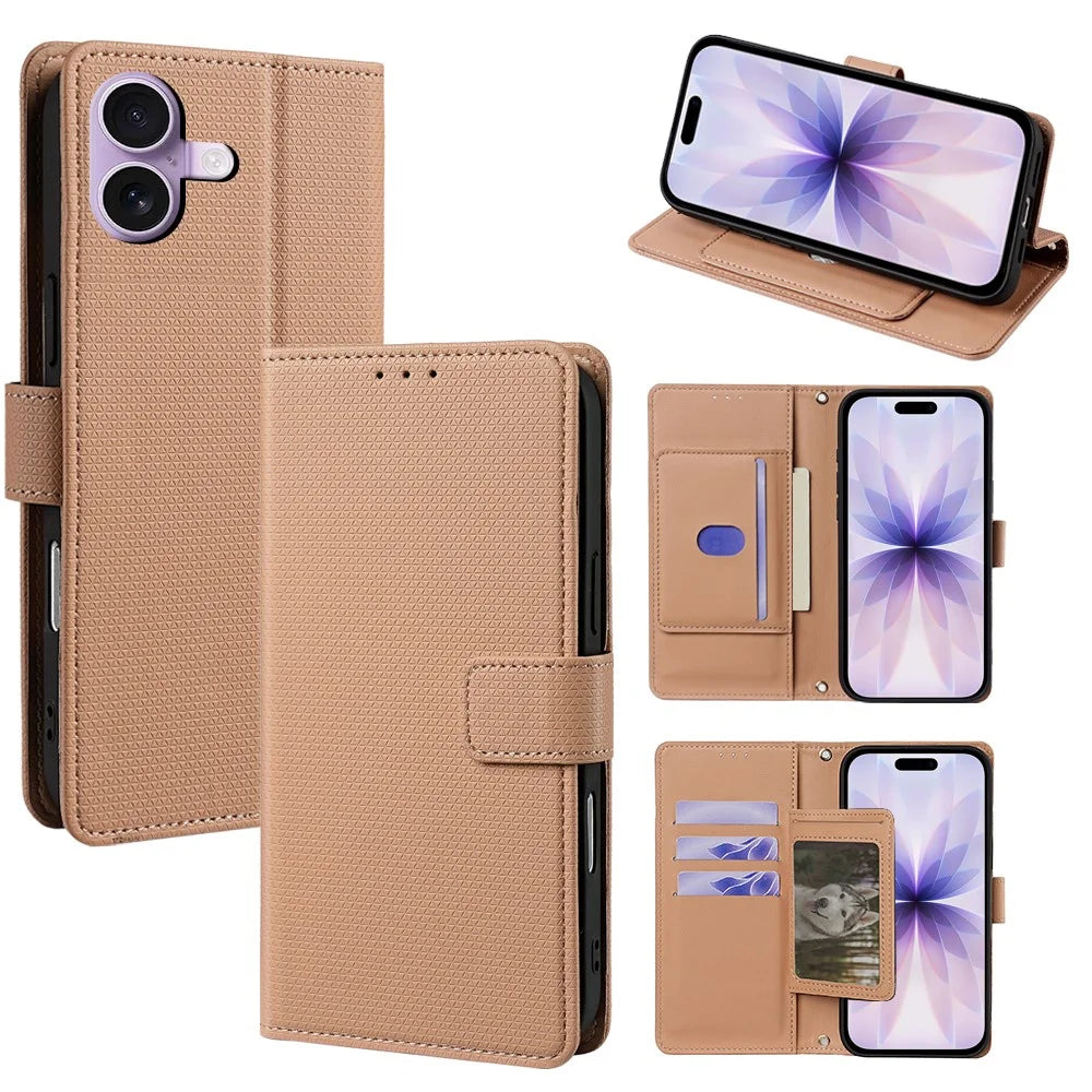 For iPhone 17 Case Triangle Imprinted Skin Touch PU Leather Phone Wallet Cover - Brown - 1