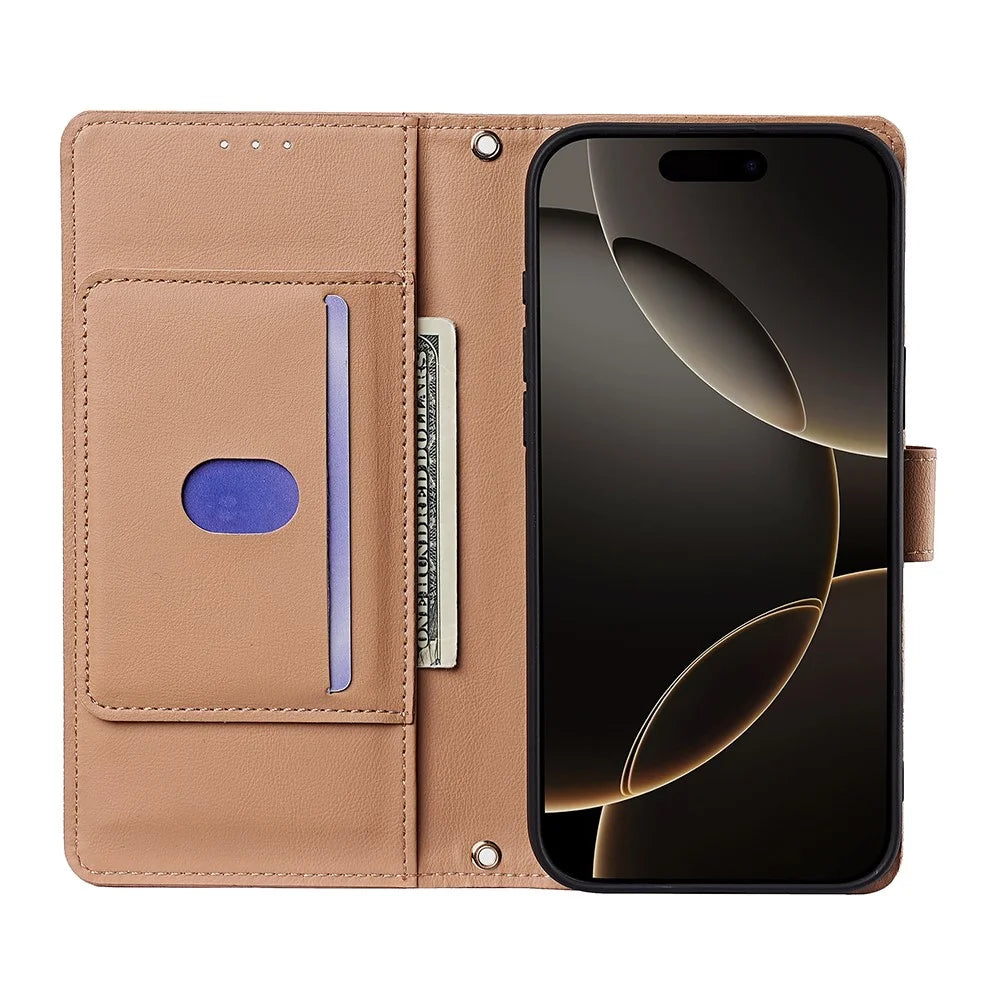 For iPhone 17 Case Triangle Imprinted Skin Touch PU Leather Phone Wallet Cover - Brown - 2