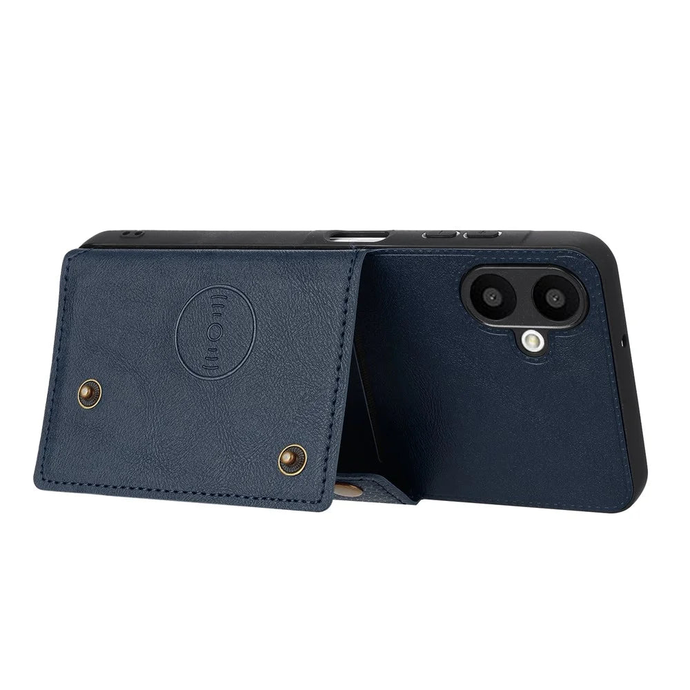 For Samsung Galaxy A08 5G / A08 4G / A07 4G Case with Card Slots Kickstand Leather + TPU Phone Cover - Blue - 2