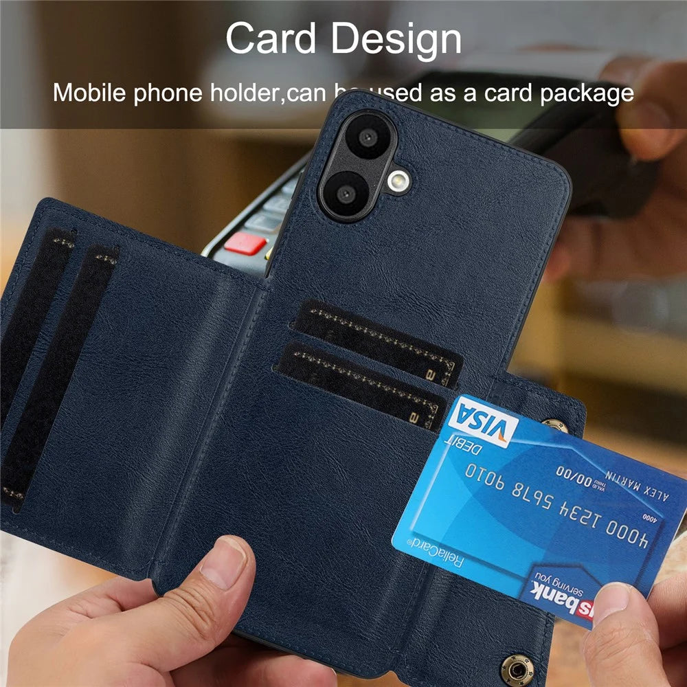 For Samsung Galaxy A08 5G / A08 4G / A07 4G Case with Card Slots Kickstand Leather + TPU Phone Cover - Blue - 7