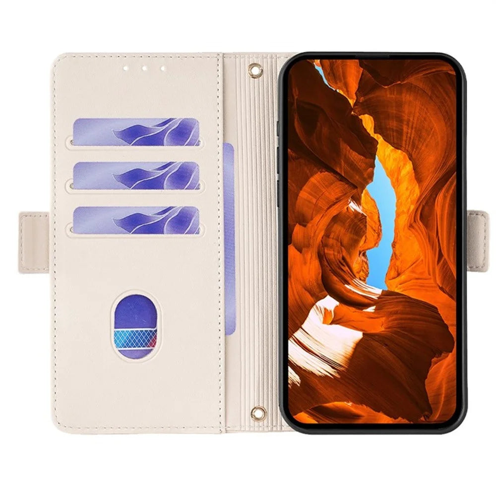 For iPhone Air Case RFID Blocking Wallet PU Leather Phone Cover with Wrist Strap - White - 2