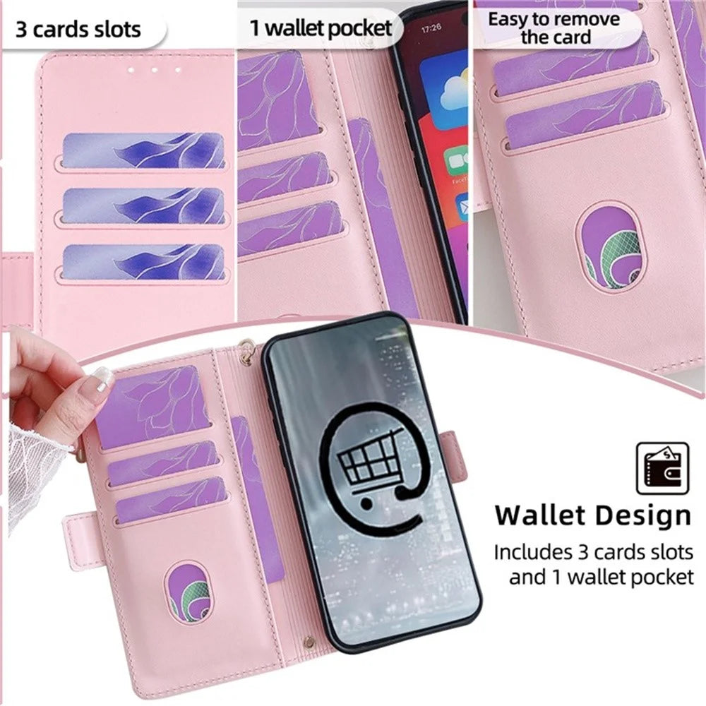 For iPhone Air Case PU Leather Wallet Stand Phone Cover with Crossbody Shoulder Strap - Pink - 5