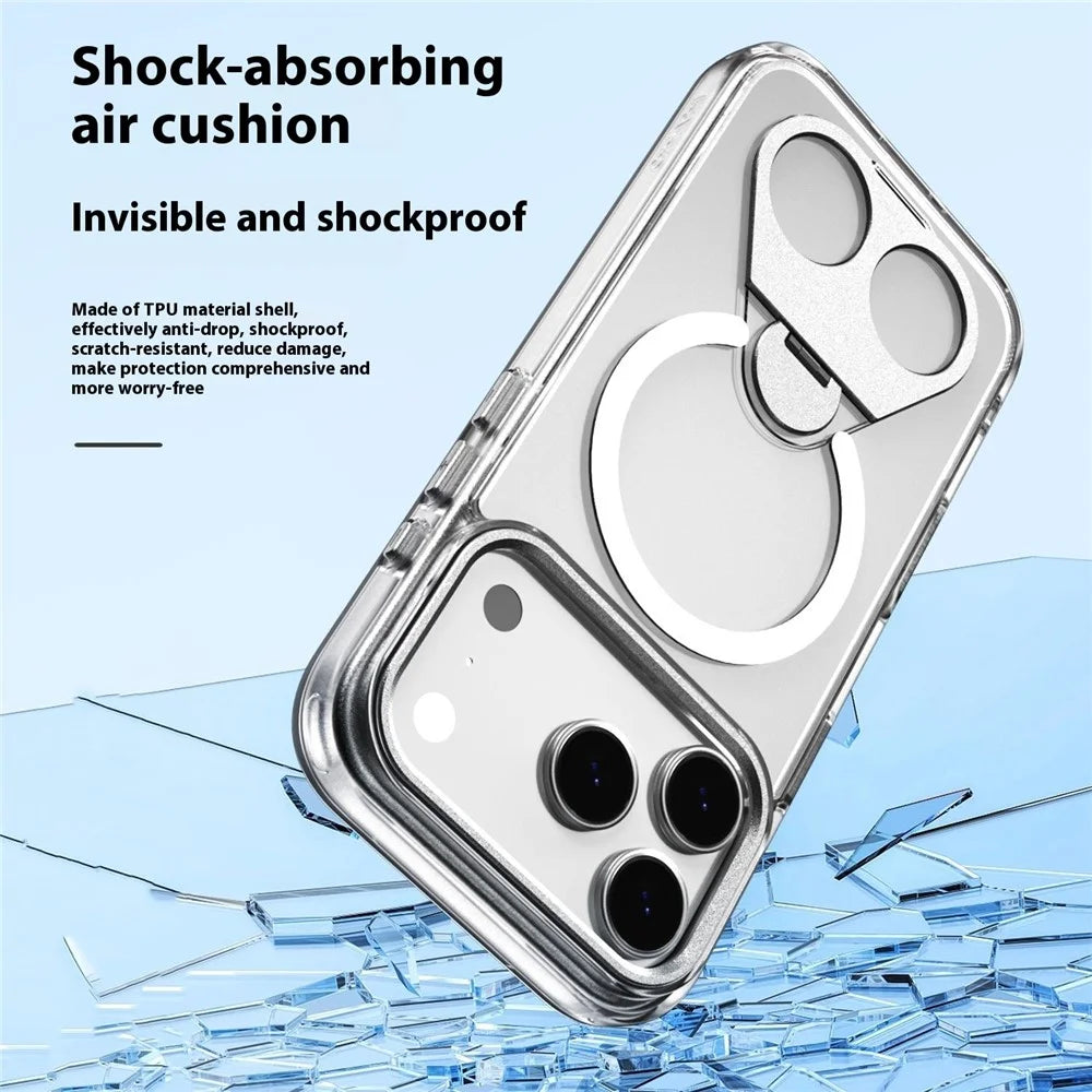For iPhone 17 Pro Max Phone Case Compatible with MagSafe TPU Acrylic Back Cover with Ring Kickstand - Silver - 2